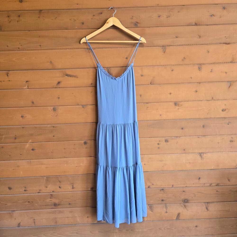 Aritzia Sunshine Dress Midi Feminine Ruffle Tiered Slab Blue Flowy Romantic M - Picture 2 of 6